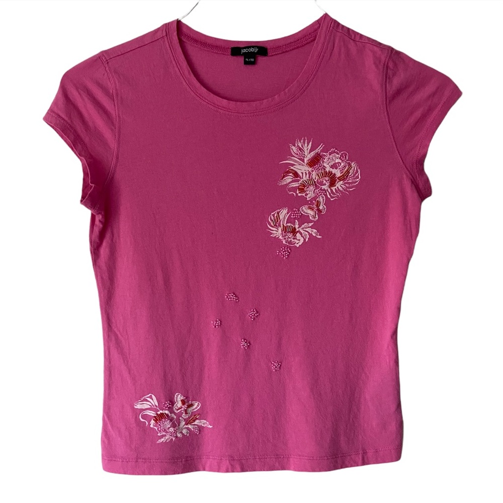 Girls Pink Floral Beaded T Shirt XL